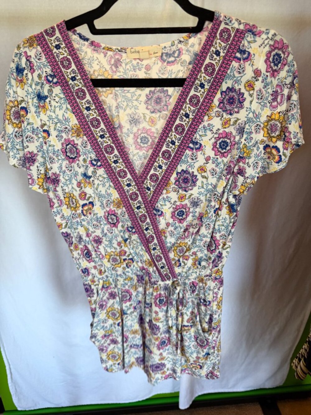 BEBOP Floral Boho Faux Wrap Short Sleeve Romper M